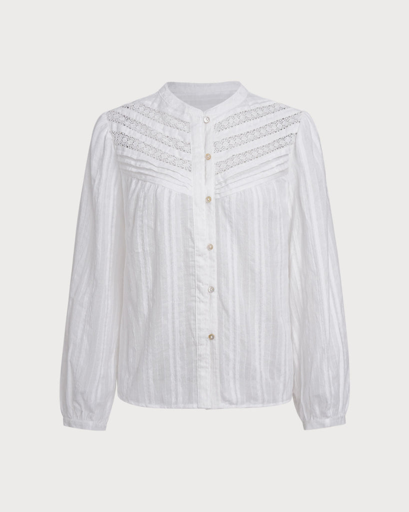Women's Woven Polyester Shirt White Tops - RIHOAS