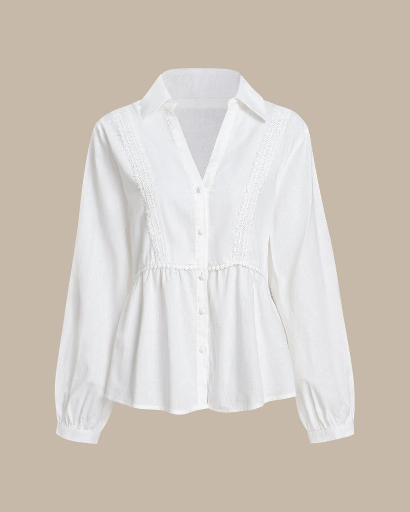 Women's Woven Polyester Shirt White Tops - RIHOAS
