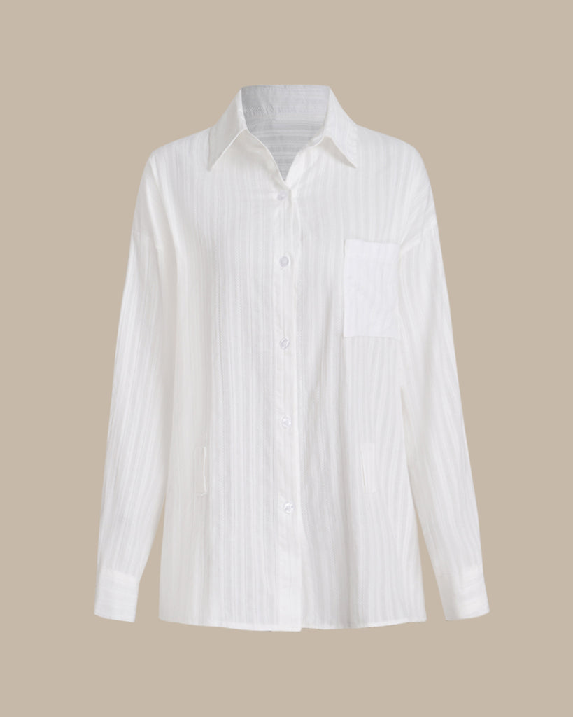 Women's Woven Polyester Shirt White Tops - RIHOAS