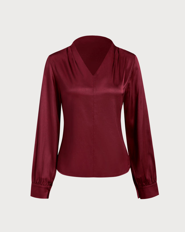 Women's Woven Polyester Shirt Wine Red Tops - RIHOAS