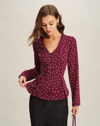 Women's Woven Polyester Shirt Wine Red Tops - RIHOAS