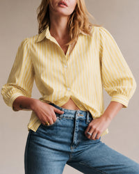 Women's Woven Polyester Shirt Yellow Tops - RIHOAS
