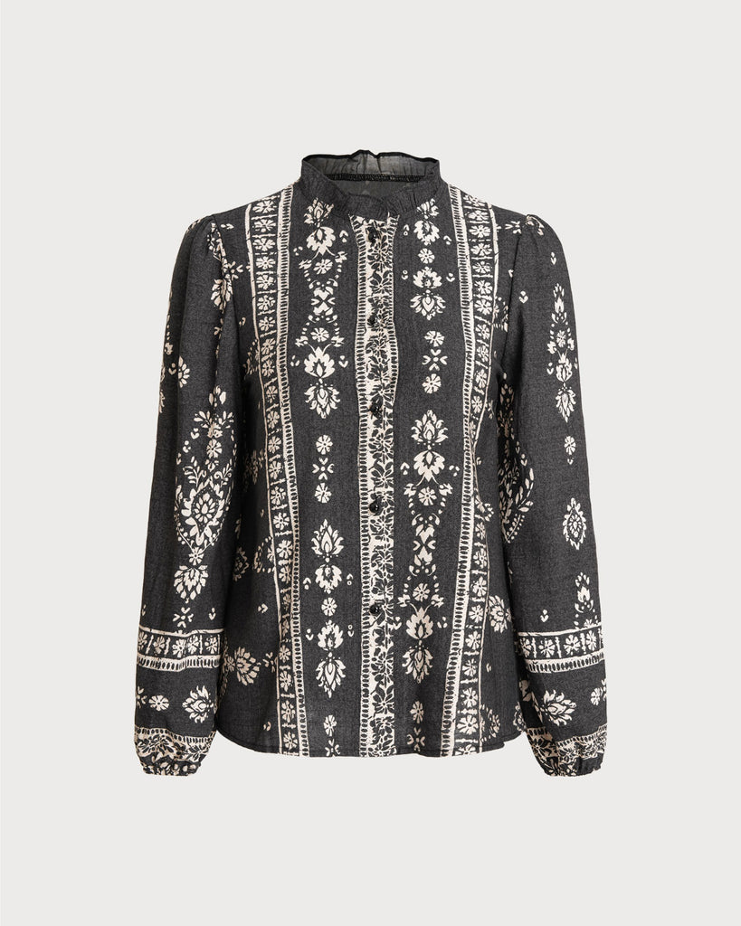 Women's Woven Polyester Shirts Black Tops - RIHOAS