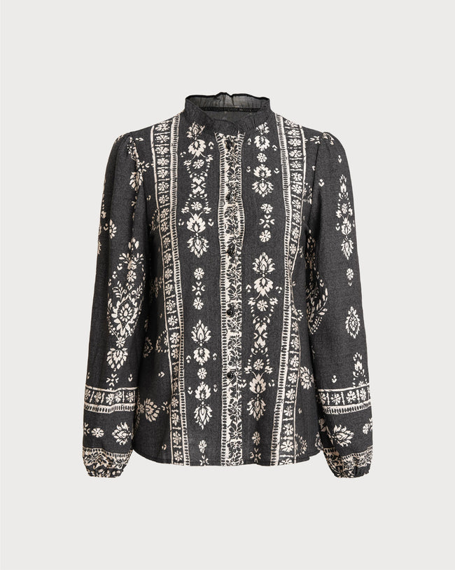 Women's Woven Polyester Shirts Black Tops - RIHOAS