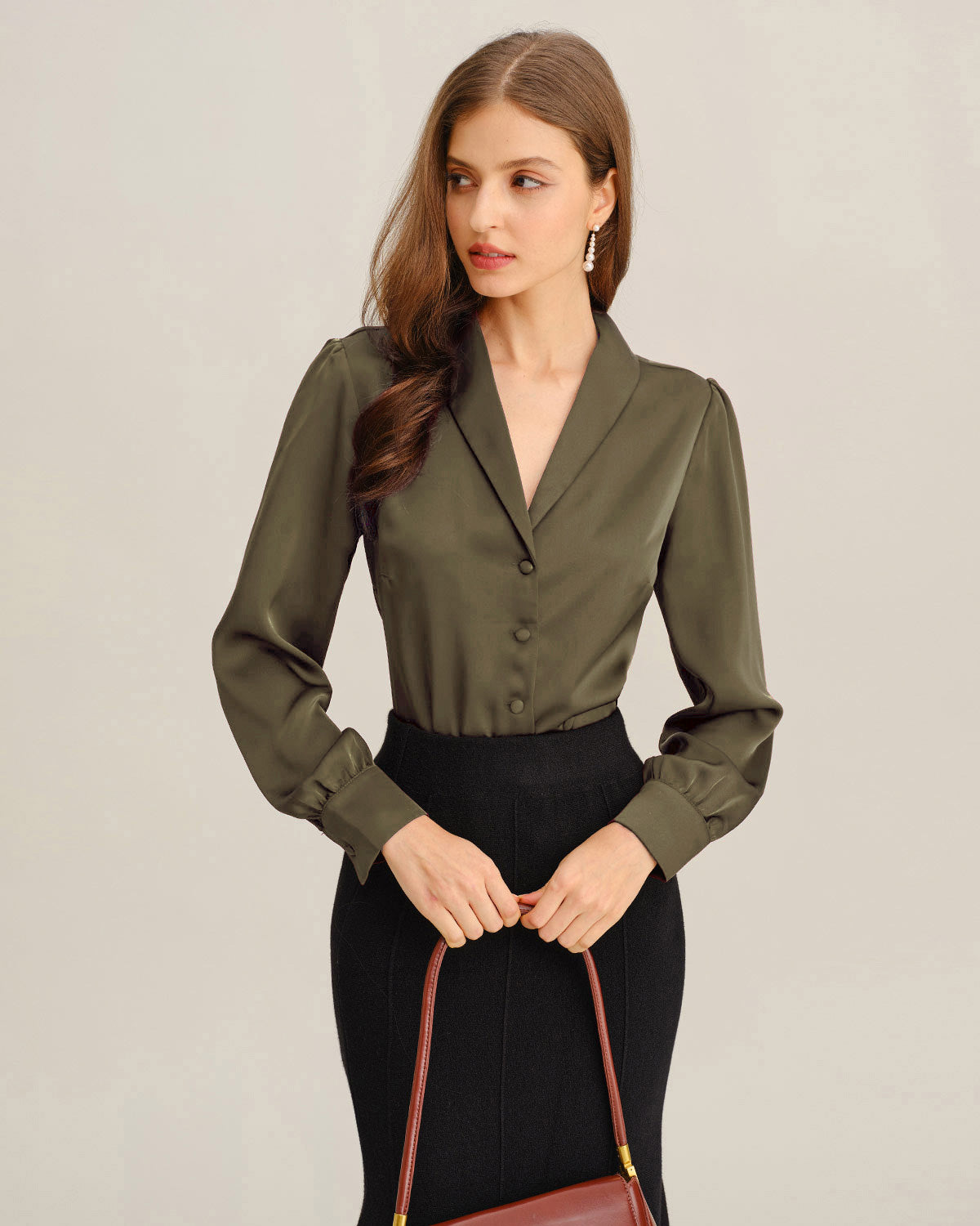 Women's Woven Polyester Shirts Green Tops - RIHOAS