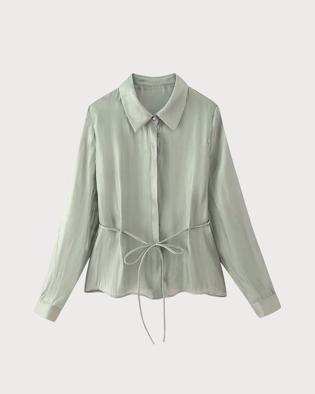 売れ筋商品|||ビーヤング シャツ レディース トップス LOOSE SHIRT - Button-down blouse - spinach green Womens Linen Button Down Shirt 2024 Casual Pleated 3/4