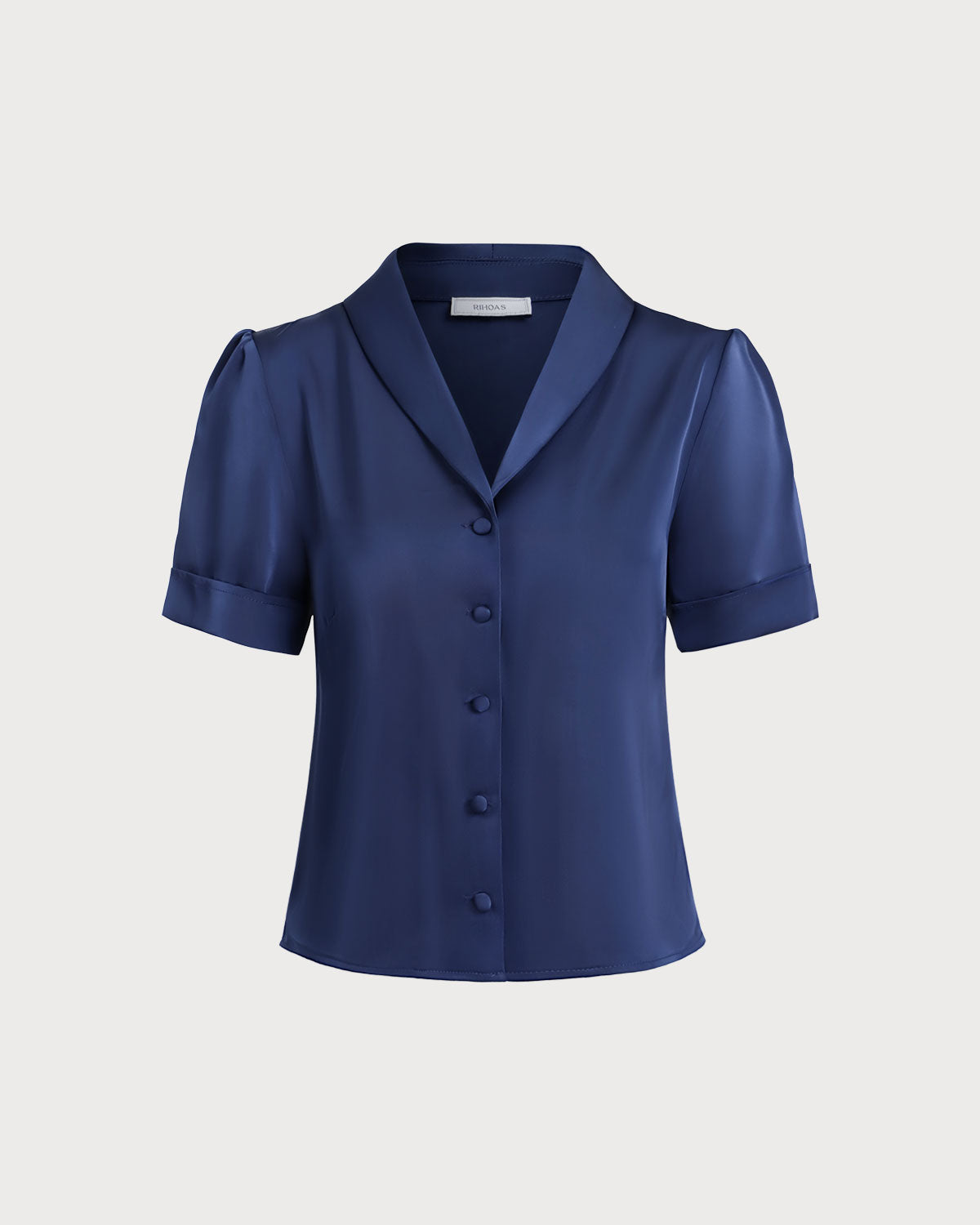 Women's Woven Polyester Shirts Navy Tops - RIHOAS