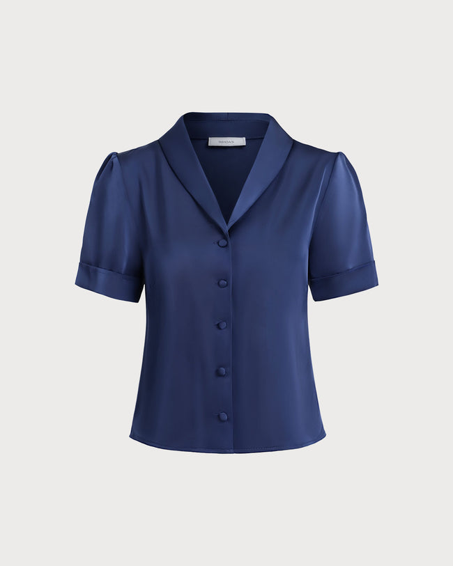 Women's Woven Polyester Shirts Navy Tops - RIHOAS