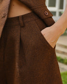 Brown Solid Button Pockets Shorts 02