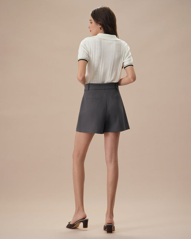 ☆HAE BY HAEKIM☆ BELTED PLEATED SHORTS Women's Grey High-Waisted Belted Pleated Shorts & Reviews
