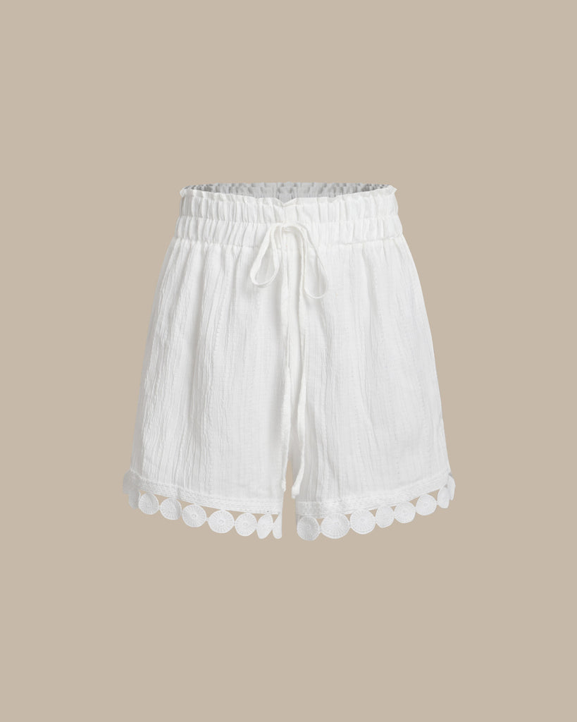 Women's Woven Polyester Shorts White Bottoms - RIHOAS