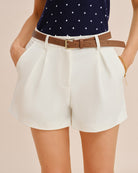 Women's Woven Polyester Shorts White Bottoms - RIHOAS
