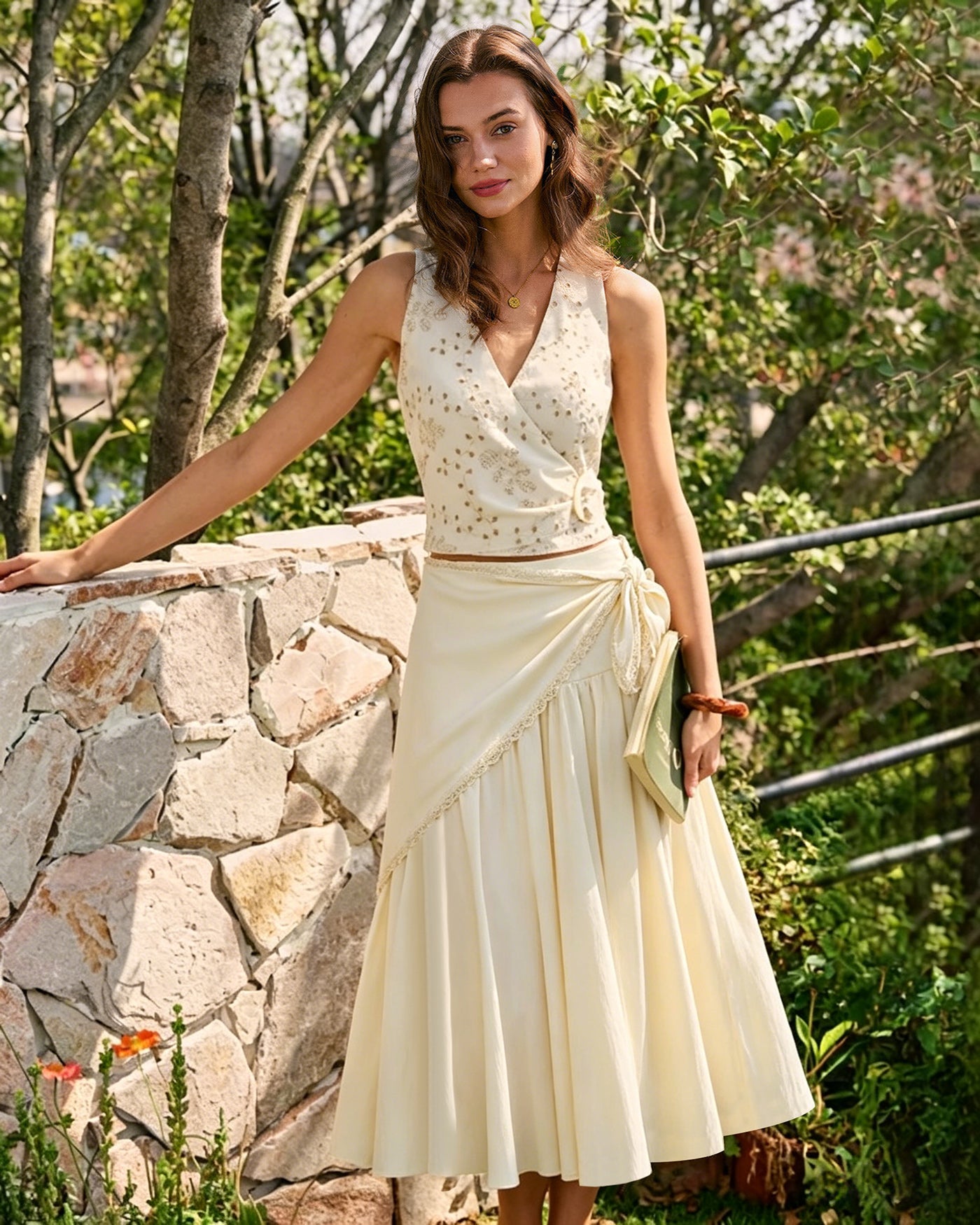 Apricot Splicing Tie Midi Skirt & Reviews - Apricot - Bottoms | RIHOAS