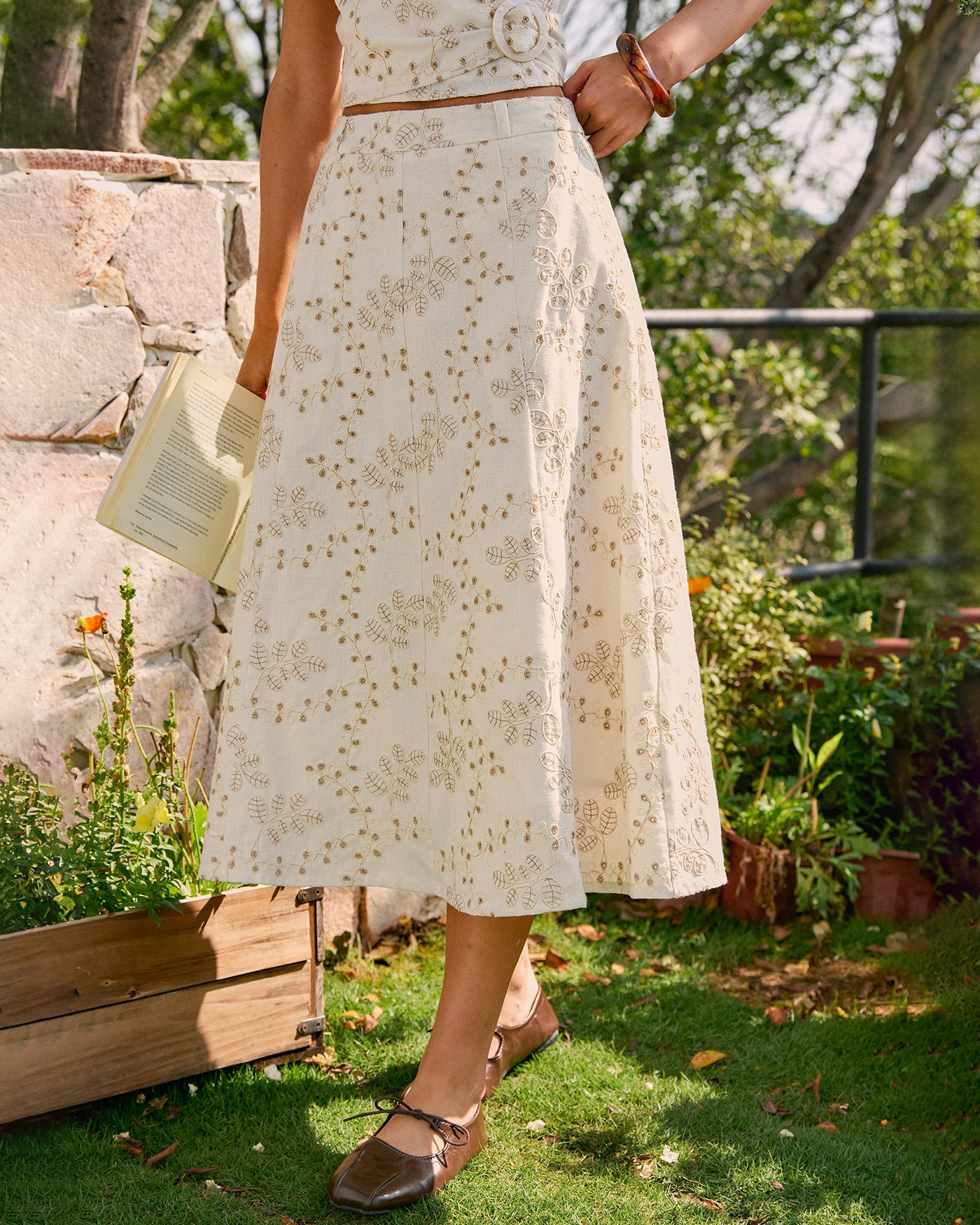 Women's Woven Polyester Skirt Beige Bottoms - RIHOAS