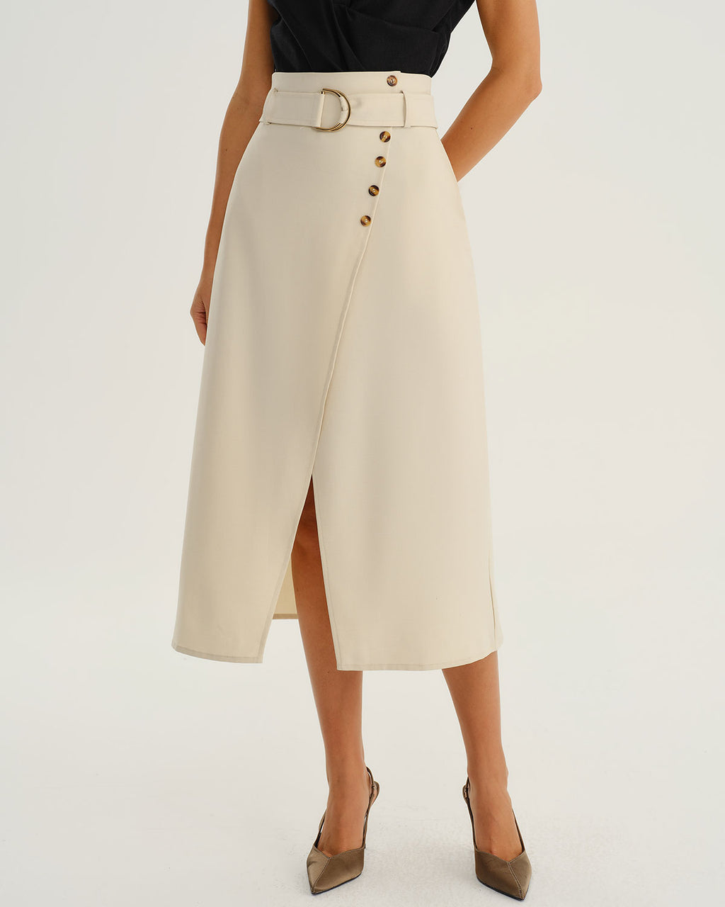 Women's Woven Polyester Skirt Beige Bottoms - RIHOAS