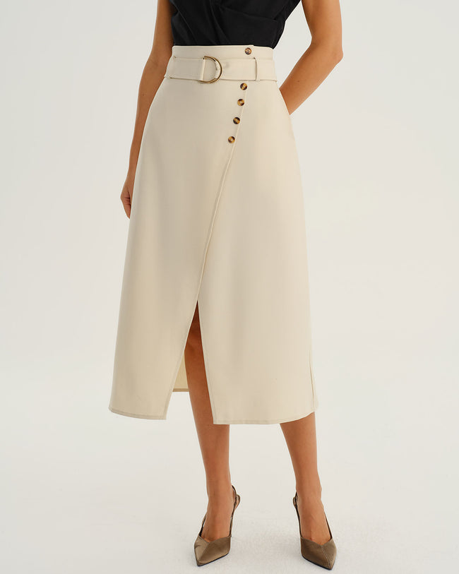Women's Woven Polyester Skirt Beige Bottoms - RIHOAS
