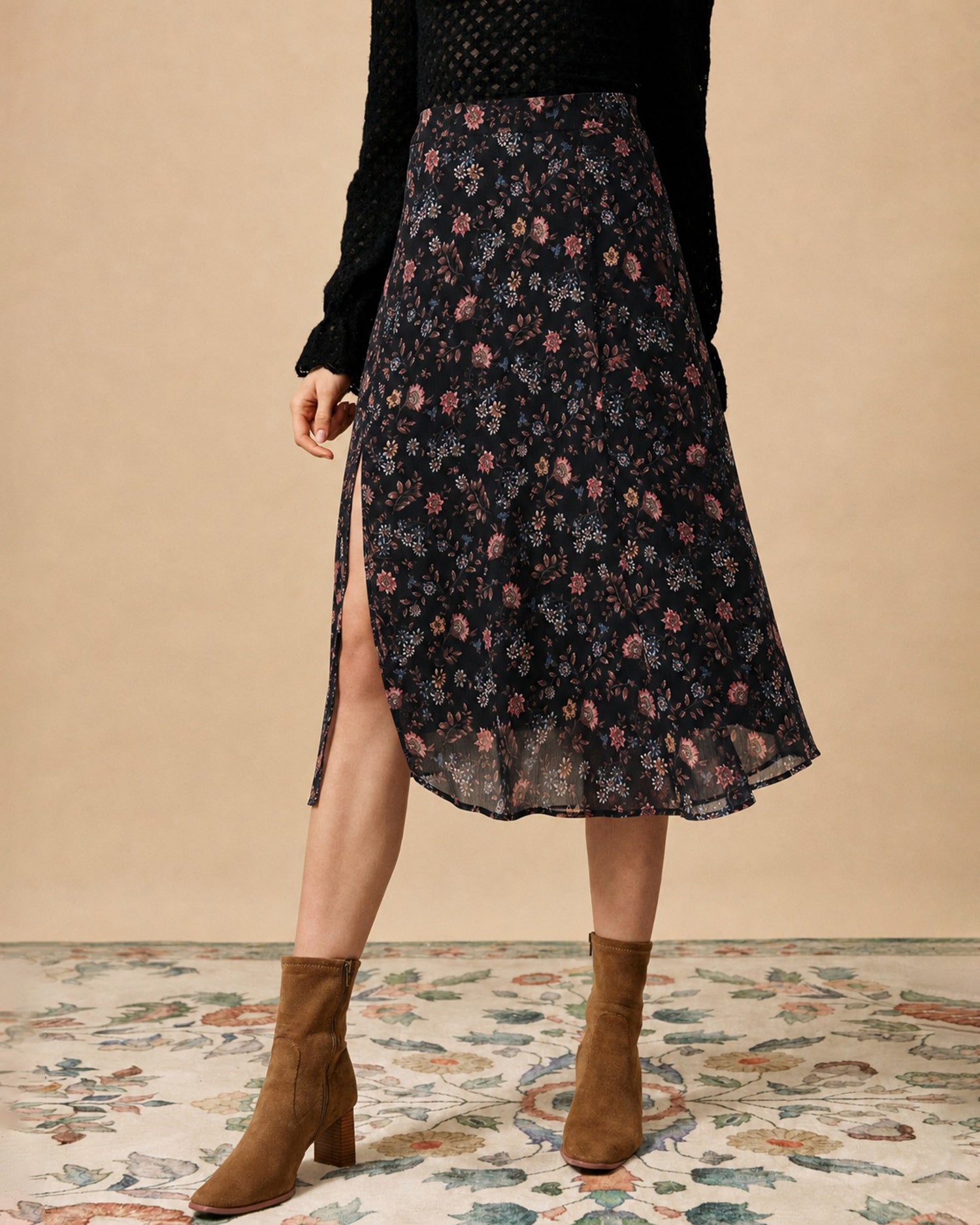 Women's Woven Polyester Skirt Black - RIHOAS