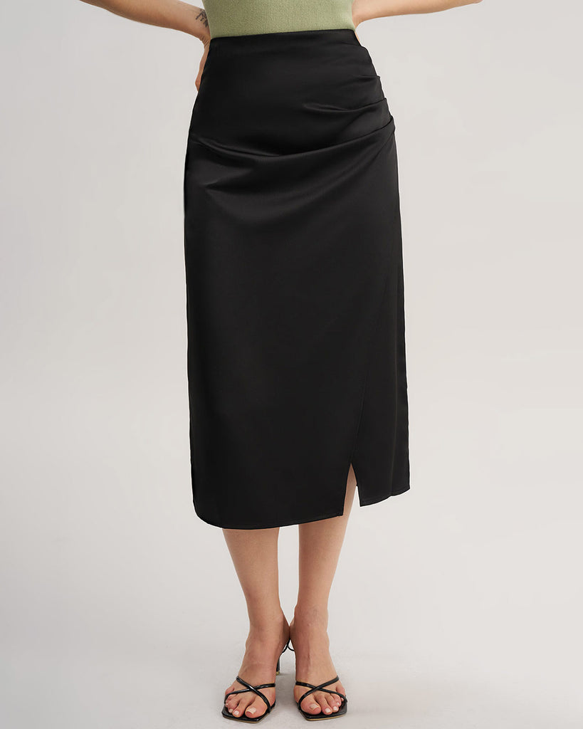 Women's Woven Polyester Skirt Black Bottoms - RIHOAS
