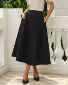 Women's Woven Polyester Skirt Black Bottoms - RIHOAS