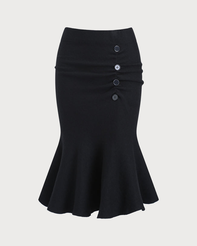 Women's Woven Polyester Skirt Black Bottoms - RIHOAS
