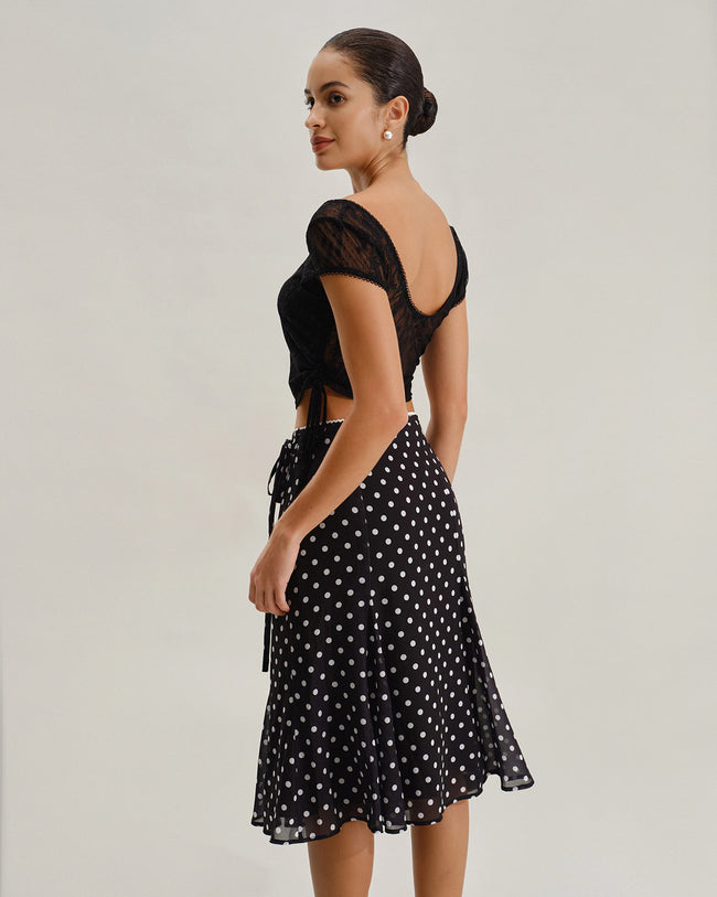 Black Polka Dot Mermaid Midi Skirt & Reviews - Black