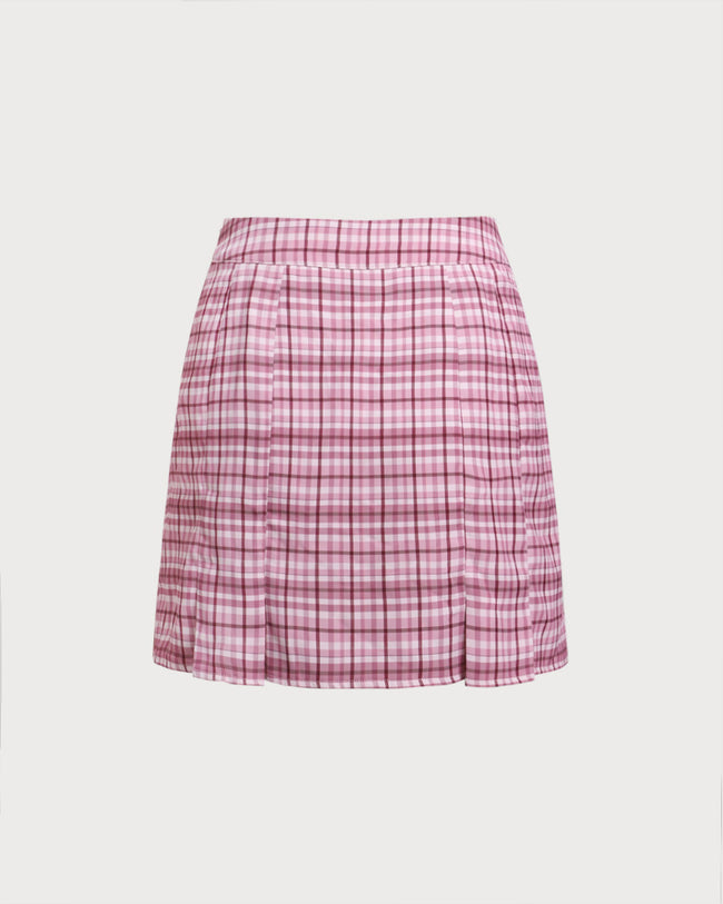 【PORTERNA】Rose check short skirt Pink Plaid Straight Mini Skirt & Reviews - Pink - Bottoms