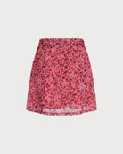 Pink Elastic Waist Floral Mini Skirt 04