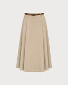 Khaki Belt Pockets Midi Skirt 02