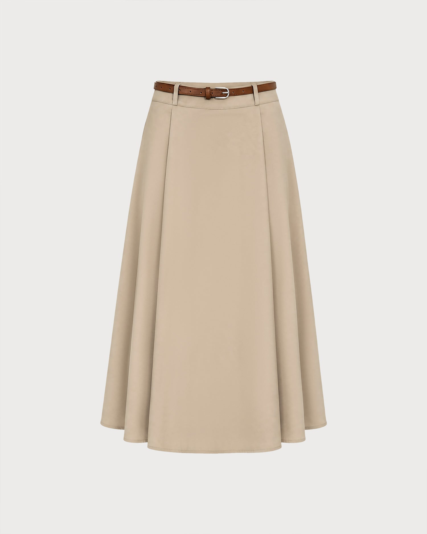 Khaki Belt Pockets Midi Skirt 02