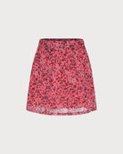 Pink Elastic Waist Floral Mini Skirt 03