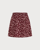 Red Elastic Waist Floral Mini Skirt 05