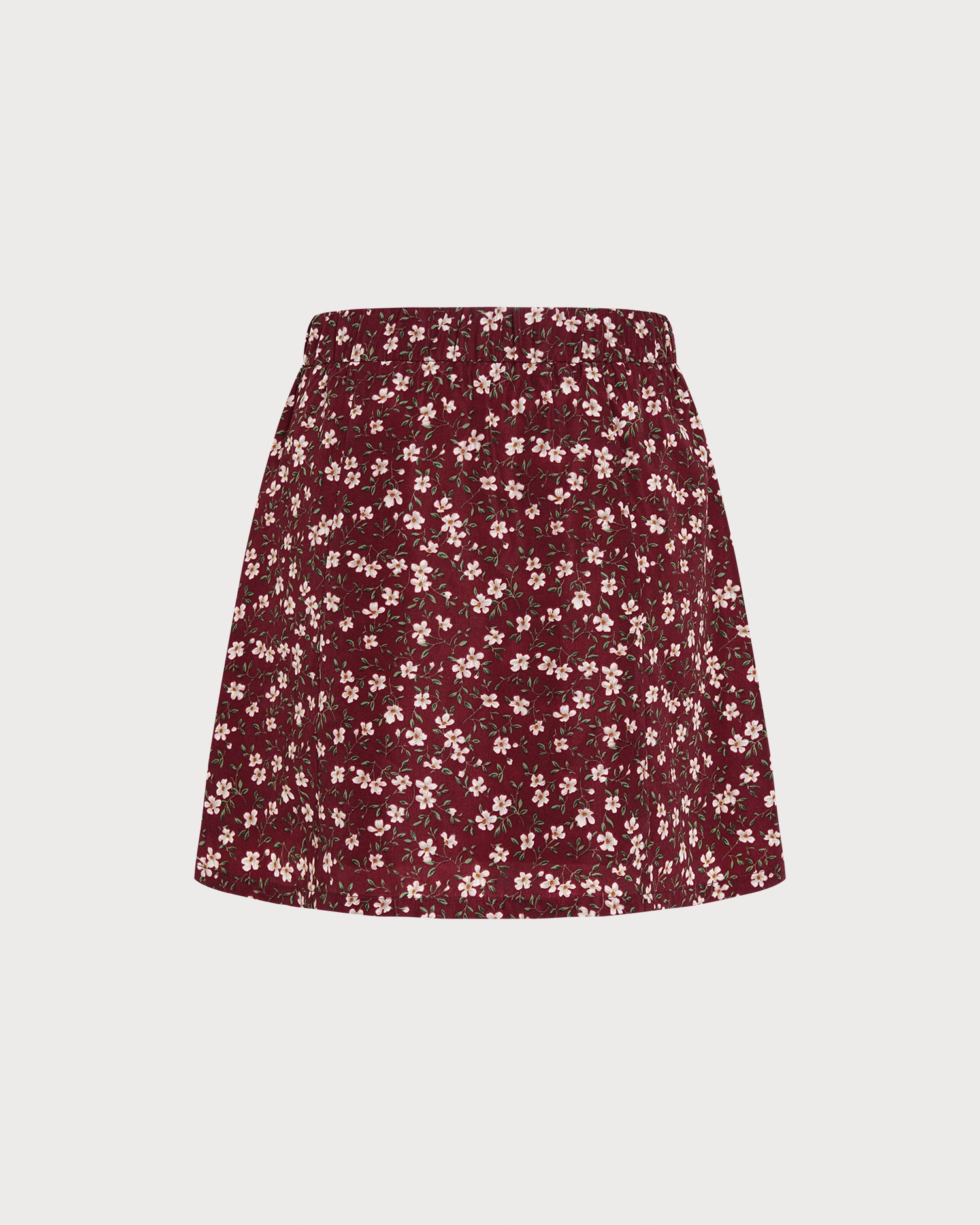 Red Elastic Waist Floral Mini Skirt 05
