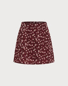 Red Elastic Waist Floral Mini Skirt 04