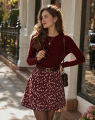 Red Elastic Waist Floral Mini Skirt 02