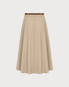 Khaki Belt Pockets Midi Skirt 03