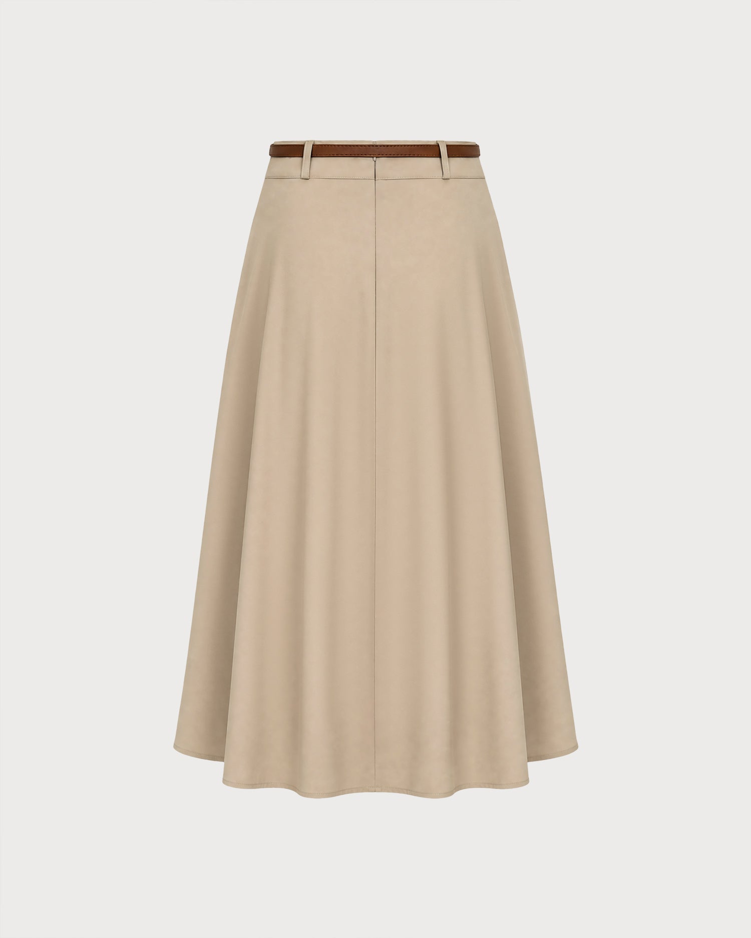 Khaki Belt Pockets Midi Skirt 03
