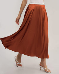 Women's Woven Polyester Skirt Brick Red Bottoms - RIHOAS