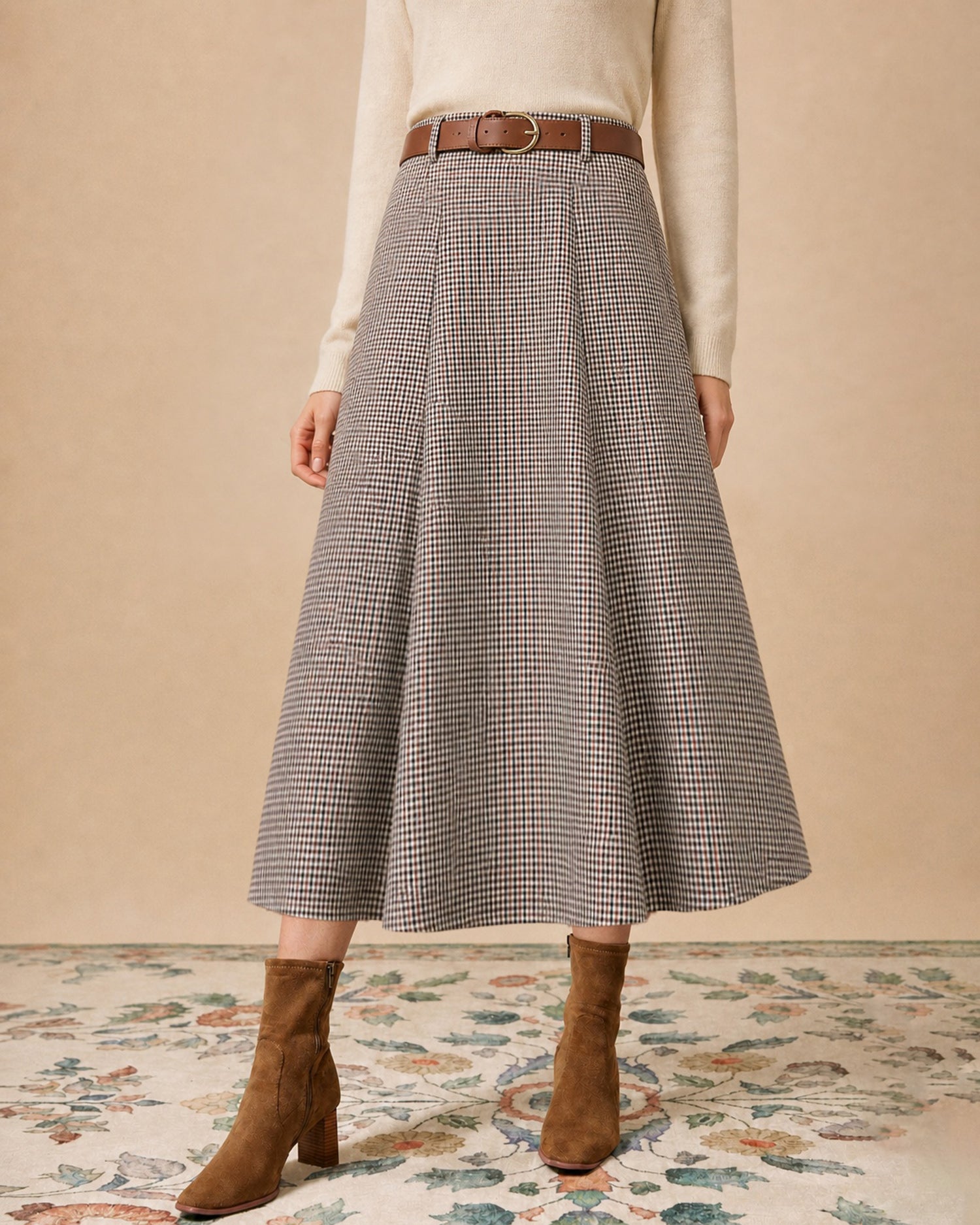 Women's Woven Polyester Skirt Brown - RIHOAS