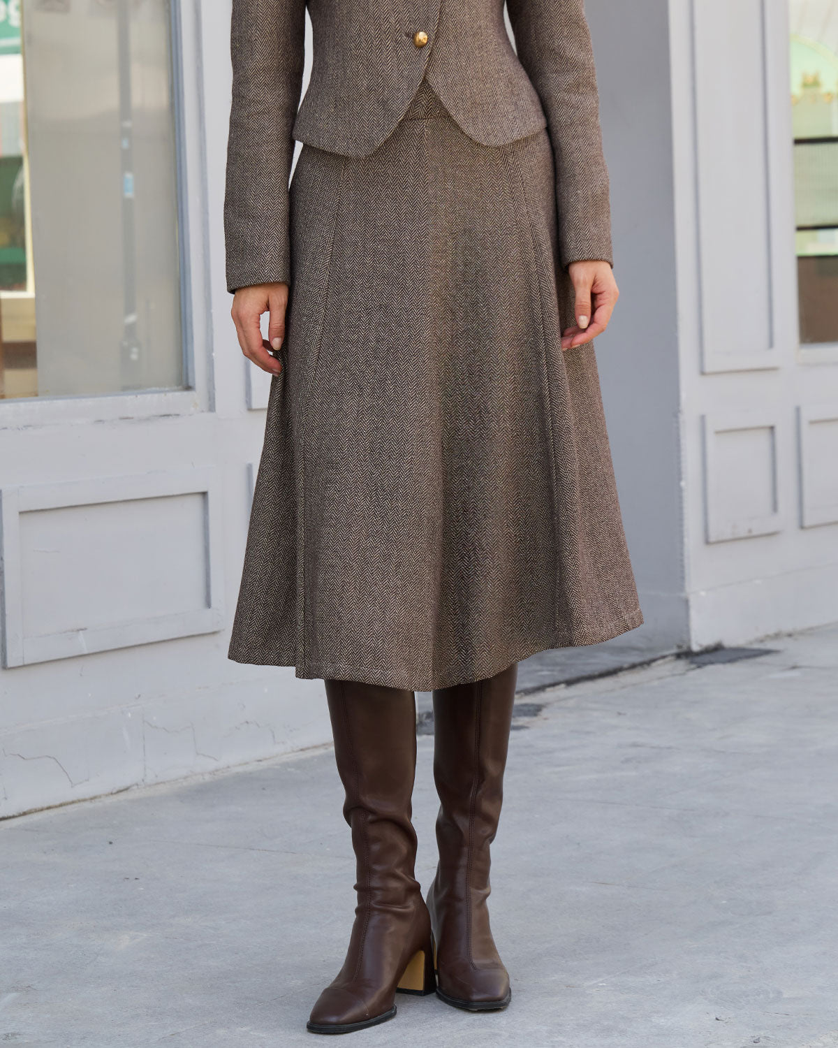 Women's Woven Polyester Skirt Brown Bottoms - RIHOAS