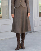 Women's Woven Polyester Skirt Brown Bottoms - RIHOAS