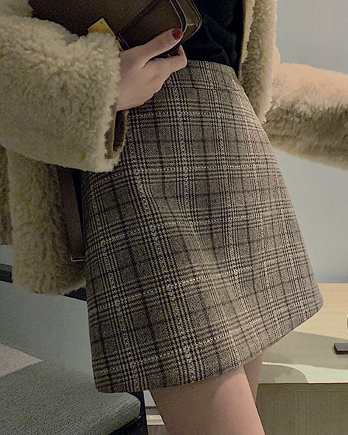 Women's Woven Polyester Skirt Brown Bottoms - RIHOAS