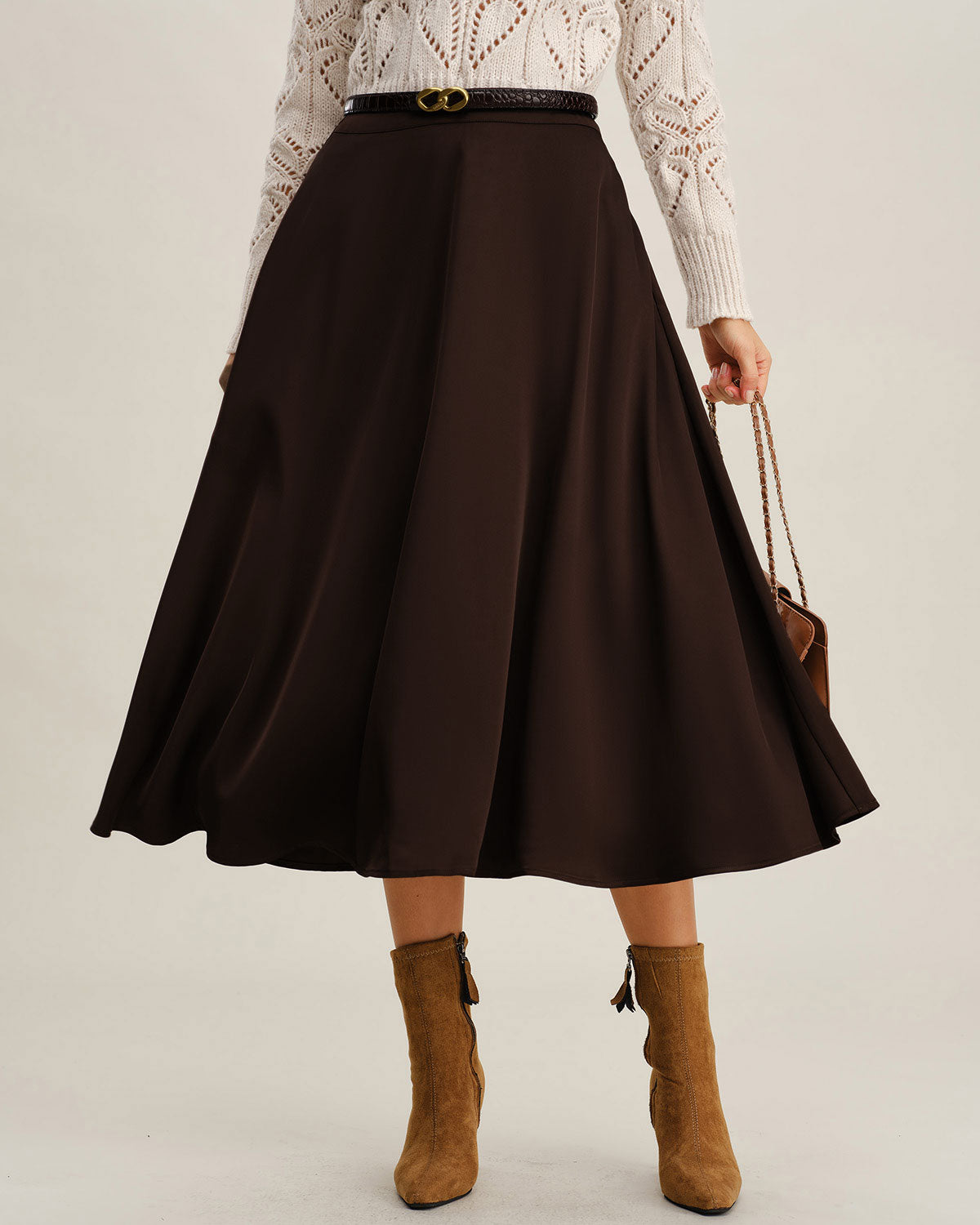 Women's Woven Polyester Skirt Brown Bottoms - RIHOAS