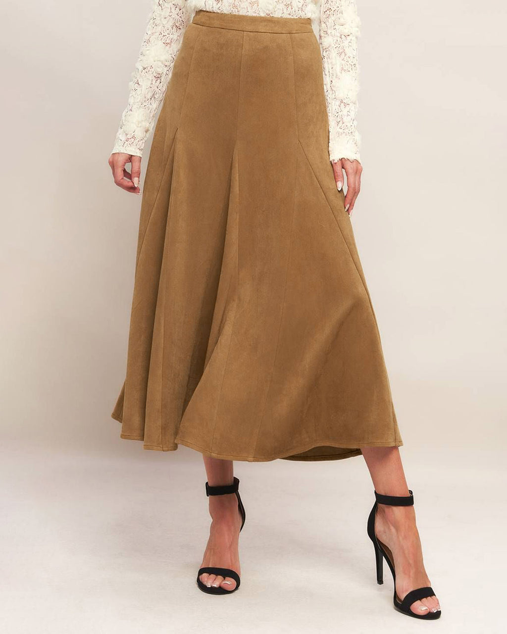 Women's Woven Polyester Skirt Brown Bottoms - RIHOAS