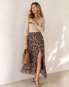 Women's Woven Polyester Skirt Coffee - RIHOAS