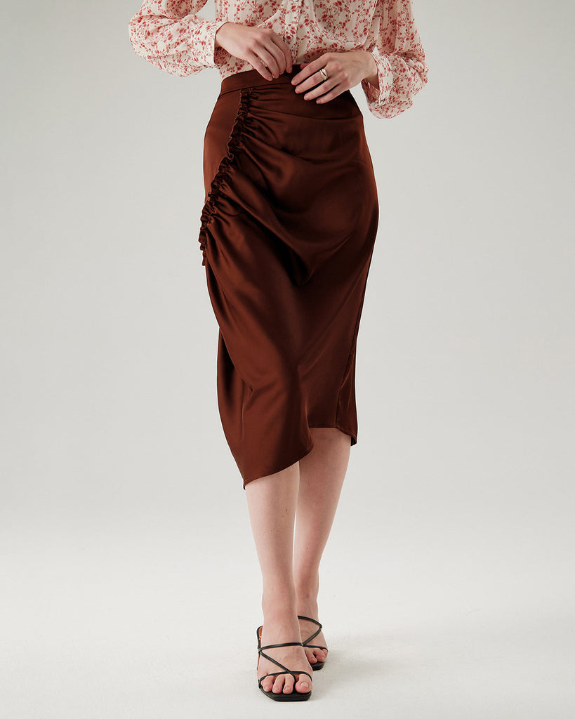 Women's Woven Polyester Skirt Coffee Bottoms - RIHOAS