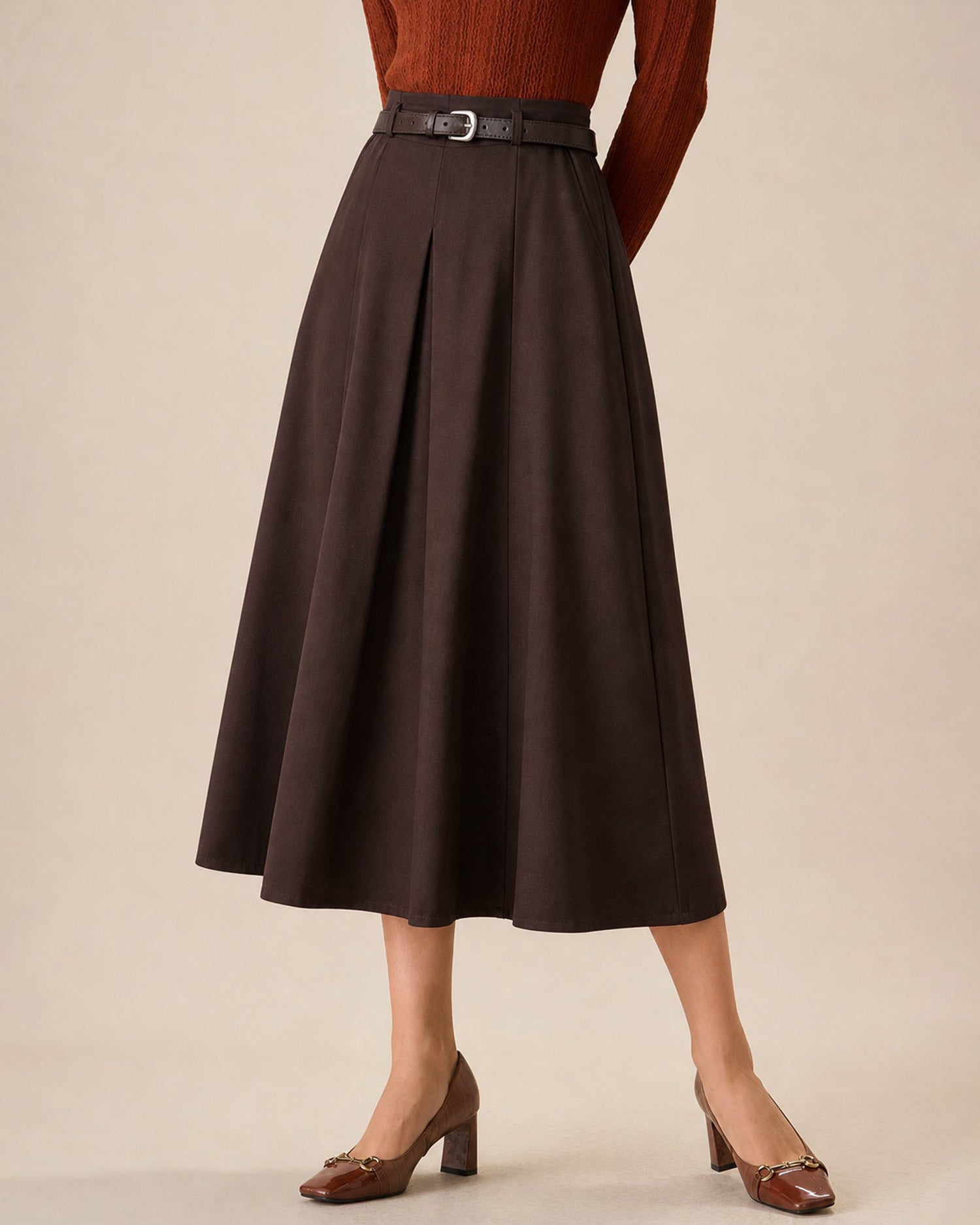Women's Woven Polyester Skirt Coffee - RIHOAS