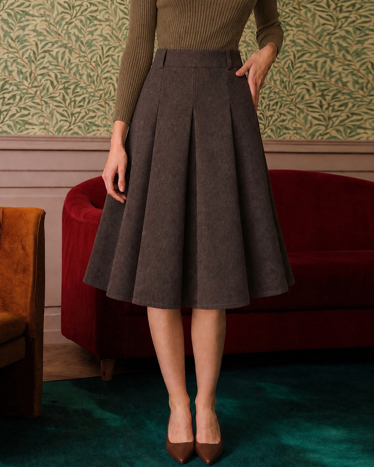 Women's Woven Polyester Skirt Coffee - RIHOAS