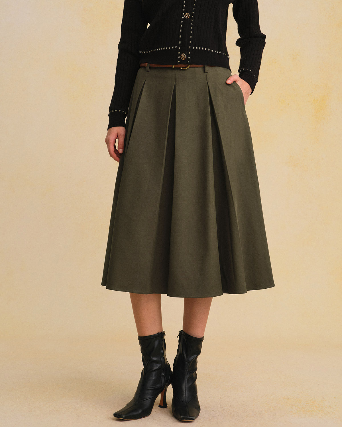 Women's Woven Polyester Skirt Green Bottoms - RIHOAS
