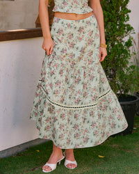 Women's Woven Polyester Skirt Green Bottoms - RIHOAS
