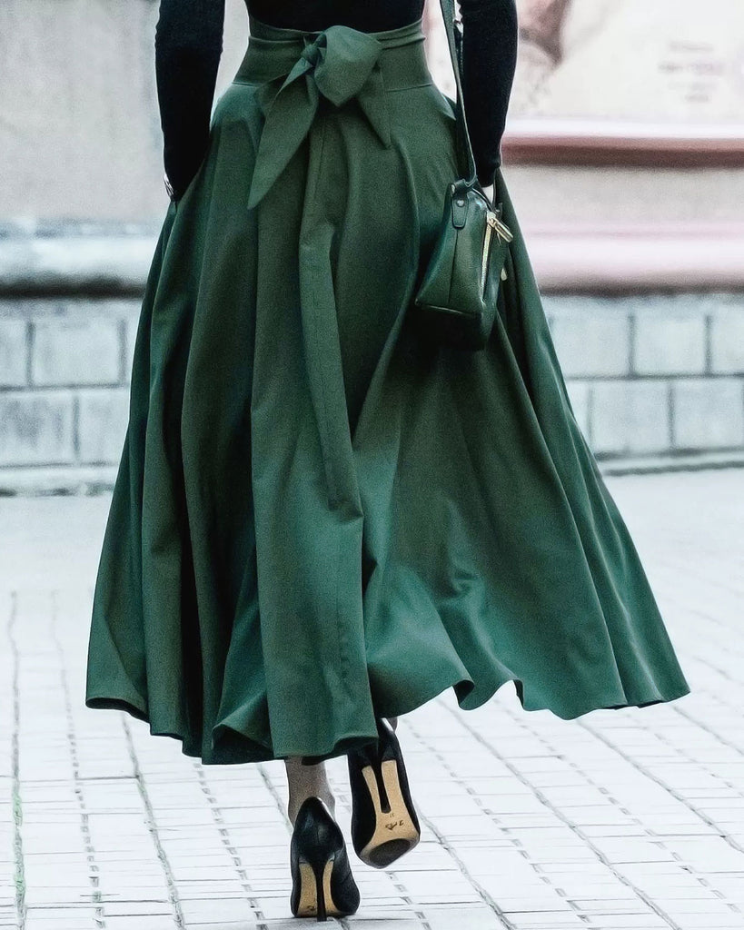 Women's Woven Polyester Skirt Green Bottoms - RIHOAS